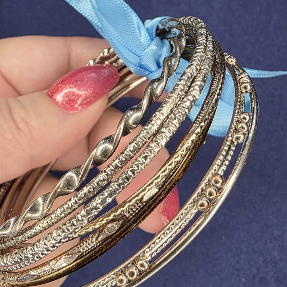 Mixed Metal Stacking Bangle Bracelet Set Silver Gold Tone 8pc 312